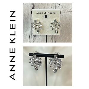 🐘🐘💓 Anne Klein Silver Leaf Crystal Earrings